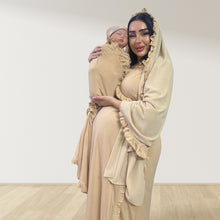 Load image into Gallery viewer, SAND BEIGE SIGNATURE RUFFLED ROBE AND LETTUCE SWADDLE SET