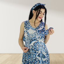 Load image into Gallery viewer, MOROCCAN BLUE MOMMY AND ME 5 IN 1 LONG MATERNITY SET