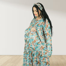 Load image into Gallery viewer, MARYOOM TEAL GREEN RUFFLE MATERNITY AND NURSING DRESS WITH ZIPPER