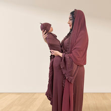 Load image into Gallery viewer, WALNUT BROWN SIGNATURE RUFFLED ROBE AND LETTUCE SWADDLE SET