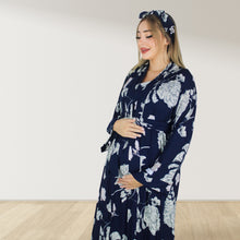Load image into Gallery viewer, NAVY BLUE FLORAL MOMMY AND ME 5 IN 1 LONG MATERNITY SET