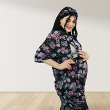 Load image into Gallery viewer, BLACK ROSE DROP SHOULDER PAJAMA SET WITH MATCHING BABY ROMPER - STYLED BY MAMA