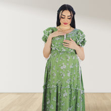 Load image into Gallery viewer, GREEN FARASHA SLEEVELESS  LAYERED MATERNITY AND NURSING GOWN