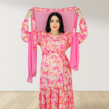 Load image into Gallery viewer, REEM BABY PINK FLORAL DOUBLE ZIPPER MATERNITY AND NURSING DRESS