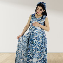 Load image into Gallery viewer, MOROCCAN BLUE MOMMY AND ME 5 IN 1 LONG MATERNITY SET