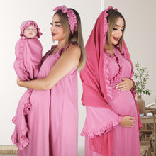 Load image into Gallery viewer, ROSE GOLD PINK  SIGNATURE RUFFLED ROBE AND LETTUCE SWADDLE SET