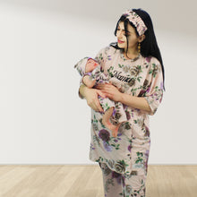 Load image into Gallery viewer, FLORAL PEACH DROP SHOULDER PAJAMA SET WITH MATCHING BABY ROMPER - STYLED BY MAMA