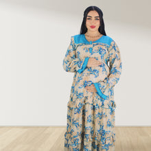 Load image into Gallery viewer, MAITHA VINTAGE BLUE DOUBLE LAYERED MATERNITY AND NURSING GOWN WITH ZIPPER