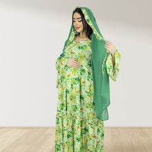 Load image into Gallery viewer, DHABIYA GREEN PREMIUM COTTON  LAYERED MATERNITY AND NURSING DRESS WITH ZIPPER