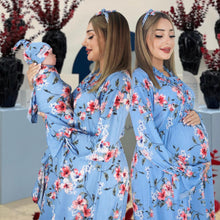 Load image into Gallery viewer, BABY BLUE FLORAL MATERNITY MAXI AND SWADDLE BLANKET  SET