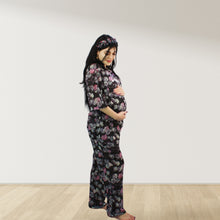 Load image into Gallery viewer, BLACK ROSE DROP SHOULDER PAJAMA SET WITH MATCHING BABY ROMPER - STYLED BY MAMA