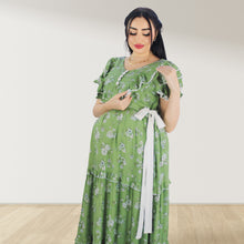 Load image into Gallery viewer, GREEN FARASHA SLEEVELESS  LAYERED MATERNITY AND NURSING GOWN