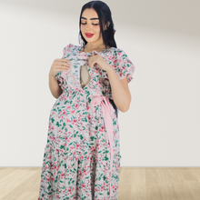 Load image into Gallery viewer, BABY PINK FARASHA SLEEVELESS  LAYERED MATERNITY AND NURSING GOWN