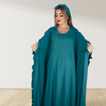 Load image into Gallery viewer, PINE GREEN SIGNATURE RUFFLED ROBE AND LETTUCE SWADDLE SET