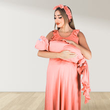 Load image into Gallery viewer, BLUSH PEACH SIGNATURE RUFFLED ROBE AND LETTUCE SWADDLE SET