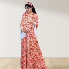 Load image into Gallery viewer, MAHRA ORANGE PREMIUM COTTON TRIMMED MATERNITY AND NURSING DRESS WITH ZIPPER