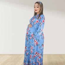 Load image into Gallery viewer, BABY BLUE FLORAL MATERNITY MAXI AND SWADDLE BLANKET  SET