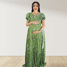 Load image into Gallery viewer, GREEN FARASHA SLEEVELESS  LAYERED MATERNITY AND NURSING GOWN