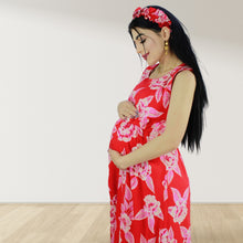 Load image into Gallery viewer, CHERRY RED MOMMY AND ME 5 IN 1 LONG MATERNITY SET