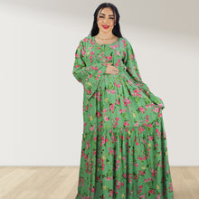 Load image into Gallery viewer, DHABIYA GREEN PREMIUM COTTON  LAYERED MATERNITY AND NURSING DRESS WITH ZIPPER