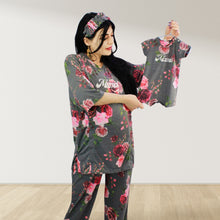 Load image into Gallery viewer, FLORAL GREY DROP SHOULDER PAJAMA SET WITH MATCHING BABY ROMPER - STYLED BY MAMA