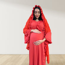 Load image into Gallery viewer, CORAL RED SIGNATURE RUFFLED ROBE AND LETTUCE SWADDLE SET