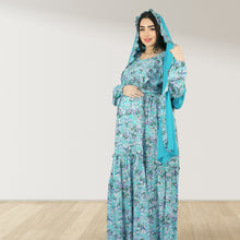 Load image into Gallery viewer, REEM SKY BLUE FLORAL DOUBLE ZIPPER MATERNITY AND NURSING DRESS