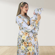 Load image into Gallery viewer, VINTAGE BLUE FLORAL MATERNITY MAXI AND SWADDLE BLANKET SET