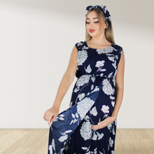 Load image into Gallery viewer, NAVY BLUE FLORAL MOMMY AND ME 5 IN 1 LONG MATERNITY SET