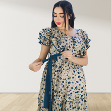 Load image into Gallery viewer, TEAL GREEN FARASHA SLEEVELESS  LAYERED MATERNITY AND NURSING GOWN