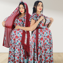 Load image into Gallery viewer, BLUE FARASHA SLEEVELESS  LAYERED MATERNITY AND NURSING GOWN