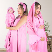 Load image into Gallery viewer, FLAMINGO PINK SIGNATURE RUFFLED ROBE AND LETTUCE SWADDLE SET