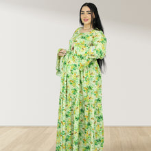 Load image into Gallery viewer, DHABIYA GREEN PREMIUM COTTON  LAYERED MATERNITY AND NURSING DRESS WITH ZIPPER