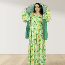 Load image into Gallery viewer, DHABIYA GREEN PREMIUM COTTON  LAYERED MATERNITY AND NURSING DRESS WITH ZIPPER