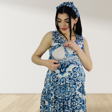 Load image into Gallery viewer, MOROCCAN BLUE MOMMY AND ME 5 IN 1 LONG MATERNITY SET