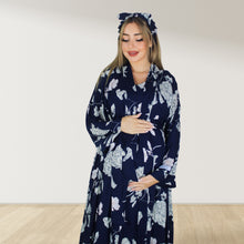 Load image into Gallery viewer, NAVY BLUE FLORAL MOMMY AND ME 5 IN 1 LONG MATERNITY SET