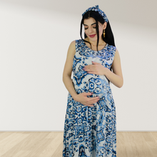 Load image into Gallery viewer, MOROCCAN BLUE MOMMY AND ME 5 IN 1 LONG MATERNITY SET