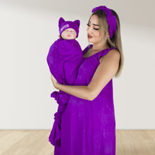 Load image into Gallery viewer, DEEP PURPLE SIGNATURE RUFFLED ROBE AND LETTUCE SWADDLE SET