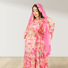 Load image into Gallery viewer, REEM BABY PINK FLORAL DOUBLE ZIPPER MATERNITY AND NURSING DRESS
