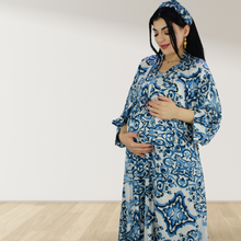 Load image into Gallery viewer, MOROCCAN BLUE MOMMY AND ME 5 IN 1 LONG MATERNITY SET