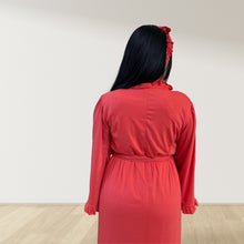 Load image into Gallery viewer, CORAL RED SIGNATURE RUFFLED ROBE AND LETTUCE SWADDLE SET