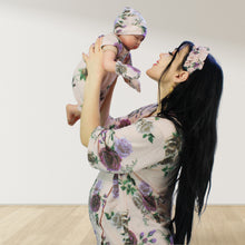 Load image into Gallery viewer, FLORAL PEACH DROP SHOULDER PAJAMA SET WITH MATCHING BABY ROMPER - STYLED BY MAMA