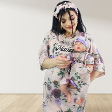 Load image into Gallery viewer, FLORAL PEACH DROP SHOULDER PAJAMA SET WITH MATCHING BABY ROMPER - STYLED BY MAMA