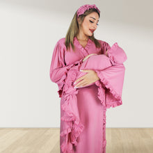 Load image into Gallery viewer, ROSE GOLD PINK  SIGNATURE RUFFLED ROBE AND LETTUCE SWADDLE SET