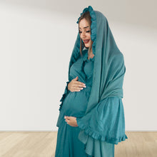 Load image into Gallery viewer, PINE GREEN SIGNATURE RUFFLED ROBE AND LETTUCE SWADDLE SET