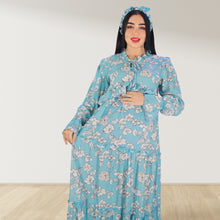 Load image into Gallery viewer, MALIKAT ALWURUD TURQUOISE  LAYERED MATERNITY AND NURSING GOWN