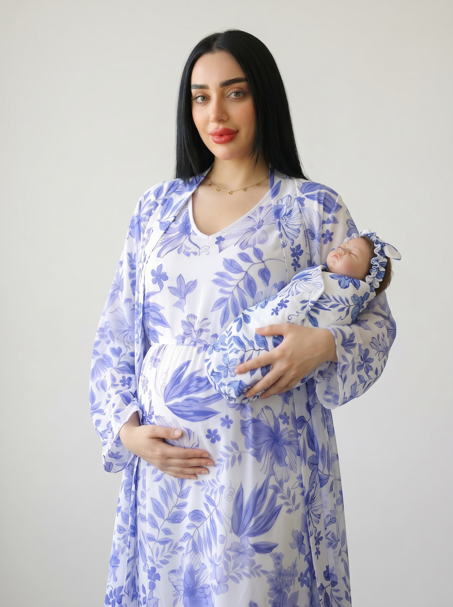 BLUE SPRING MORNING BLACK MOMMY AND ME 5 IN 1 LONG MATERNITY SET