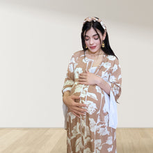 Load image into Gallery viewer, MAHRA BEIGE PREMIUM COTTON TRIMMED MATERNITY AND NURSING DRESS WITH ZIPPER