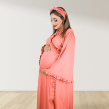 Load image into Gallery viewer, BLUSH PEACH SIGNATURE RUFFLED ROBE AND LETTUCE SWADDLE SET