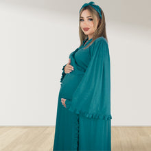 Load image into Gallery viewer, PINE GREEN SIGNATURE RUFFLED ROBE AND LETTUCE SWADDLE SET